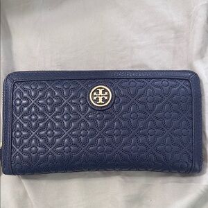 Tory Burch Blue Quilted Leather Wallet